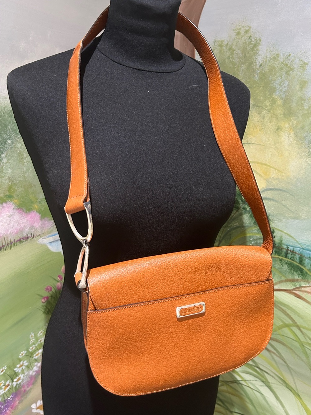 RARE! Vintage Ralph Lauren Cognac Pigskin Leather Stirrup Saddle Bag